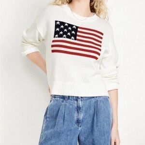 Old Navy 100% Cotton Knit Women's Patriotic American Flag White Sweater NWT XS